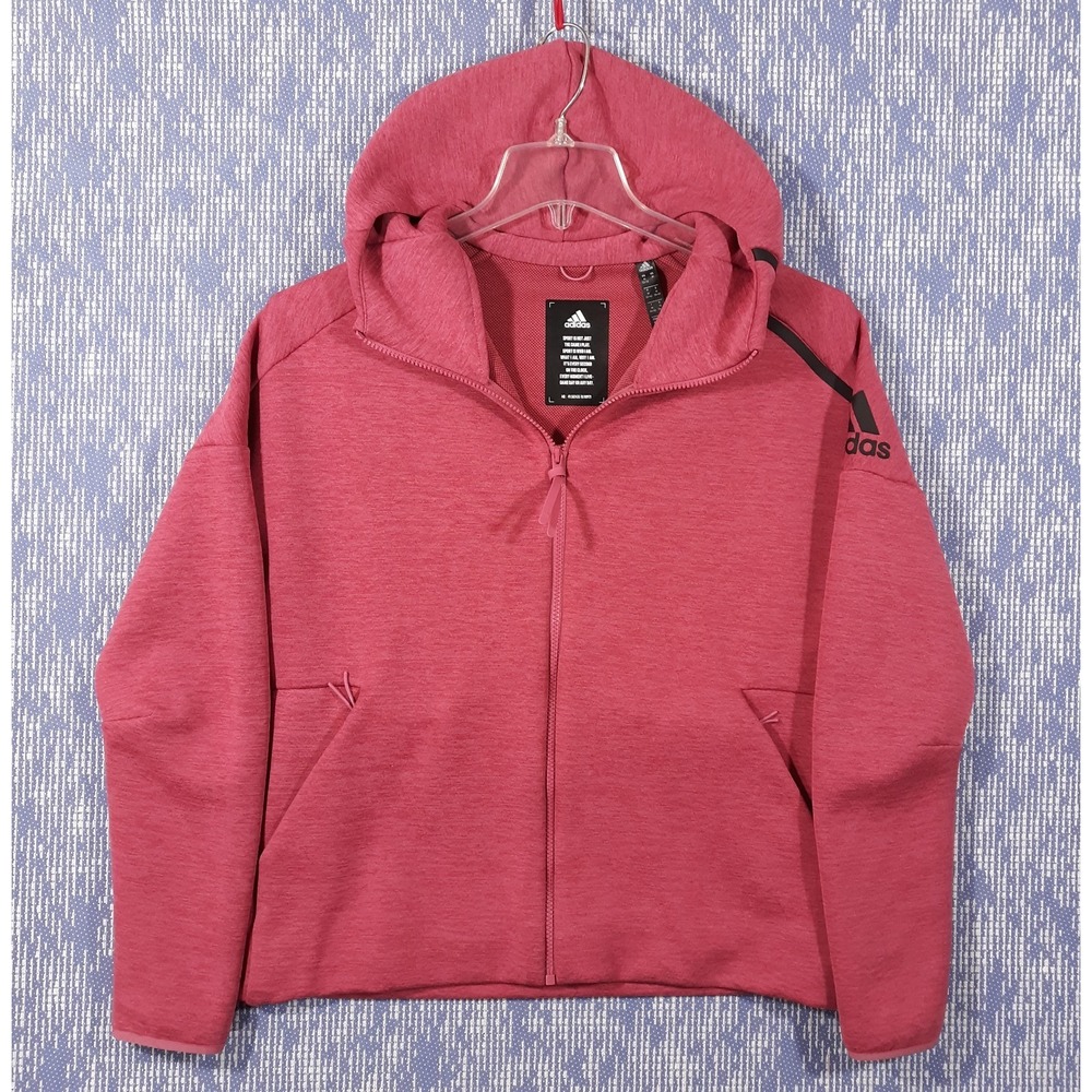 Adidas Jacket Womens Medium Hooded Full Zip Logo Pink Activewear Pockets